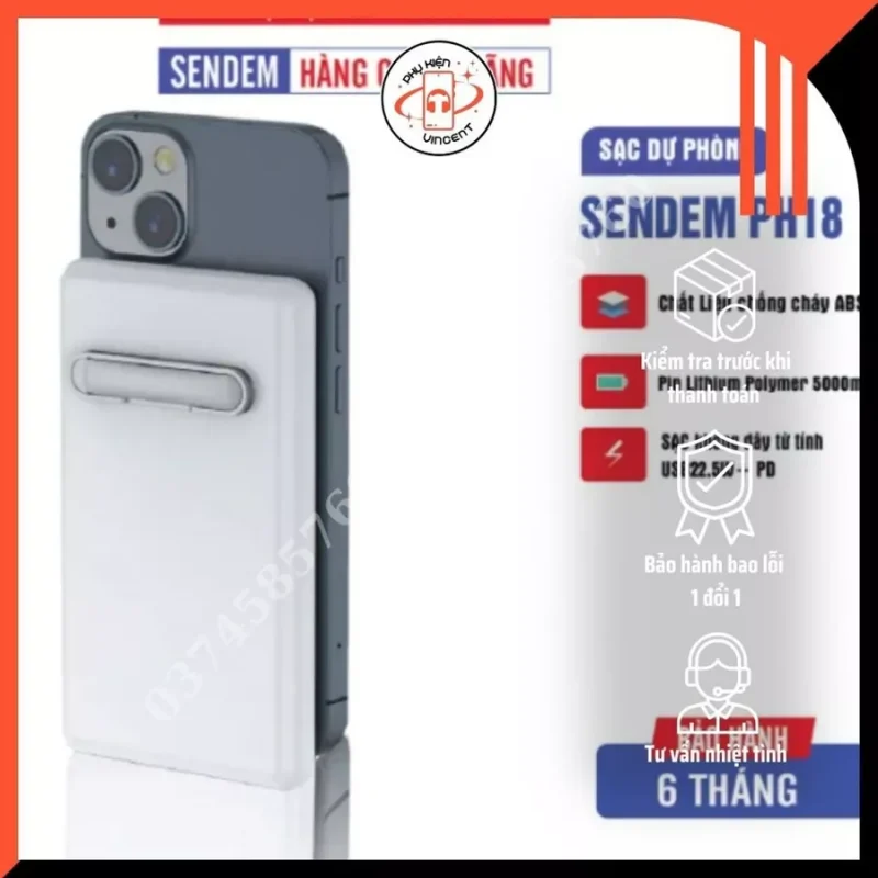 Sạc dự phòng không dây từ tính Sendem PH18 5000Mah