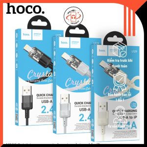 CÁP DỮ LIỆU SẠC lPHONE TRONG SUỐT HOCO U129 CHÂN USB, DÒNG ĐIỆN 2.4A, BỆN NYLON DÀI 1,2M; PHỤ KIỆN DI ĐỘNG VINCENT