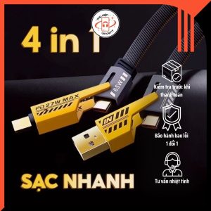 Cáp Sạc Nhanh 4 Đầu Đa Năng Y52 - Hỗ Trợ PD 27W, Dùng Cho Nhiều Thiết Bị